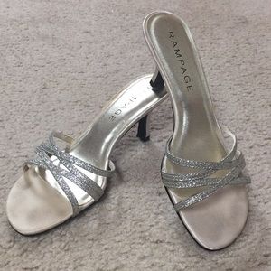 Silvery-gold slip on heeled sandals
